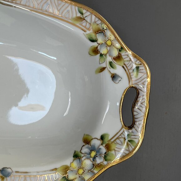 Vintage Nippon Hand Painted Porcelain‎ Celery Dish Gilded Gilt Gold Japan Floral - Picture 3 of 6